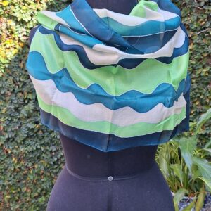 Lenço Tons de Azul e Verde – Seda Pura 50x50cm