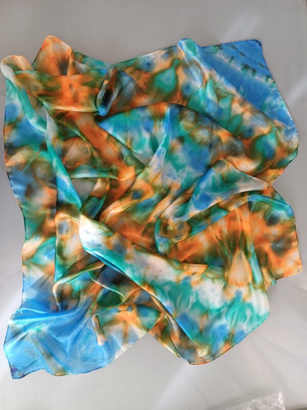 Lenço “Aurora Tropical” – Seda Pura 90x90cm - Imagem 2