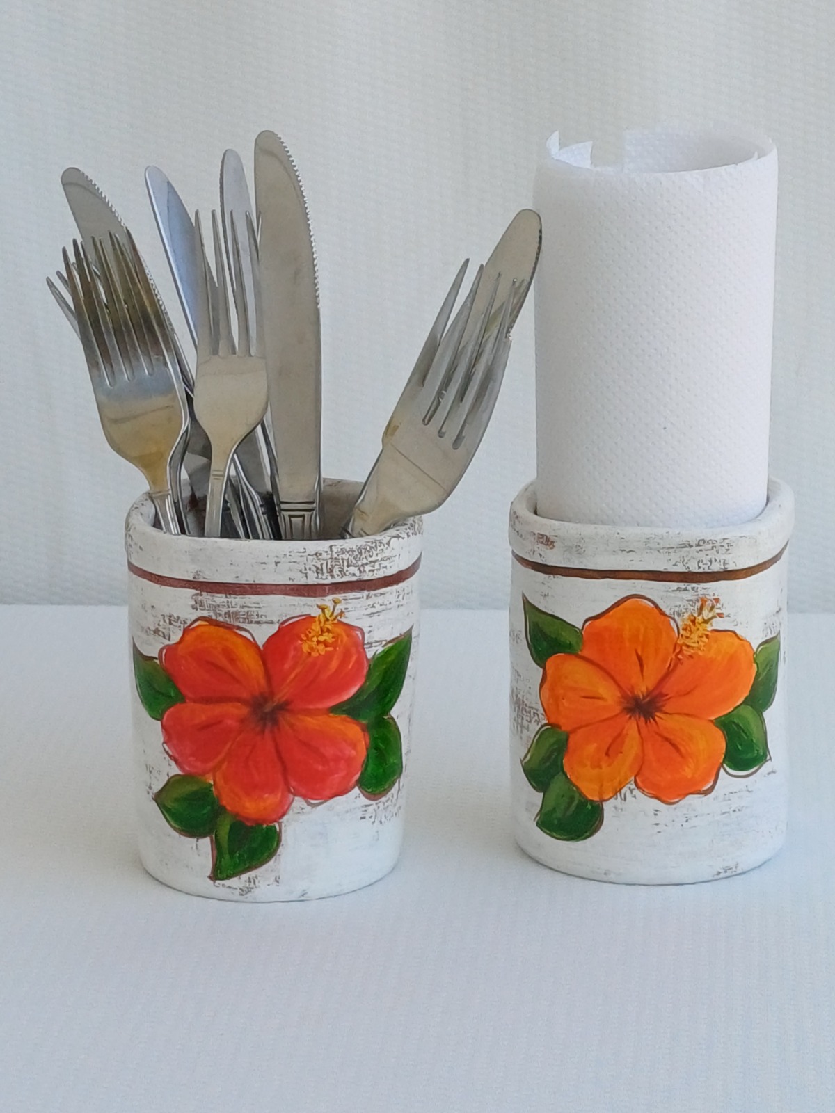 Kit Porta Objetos em cerâmica "Flor & Arte" - Pintado à mão