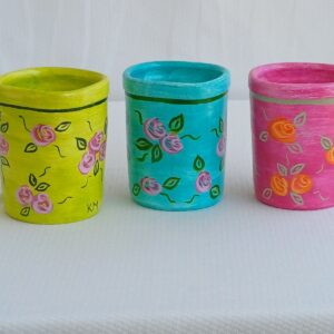 Kit Porta Objetos Jardim das flores - Pintado à mão
