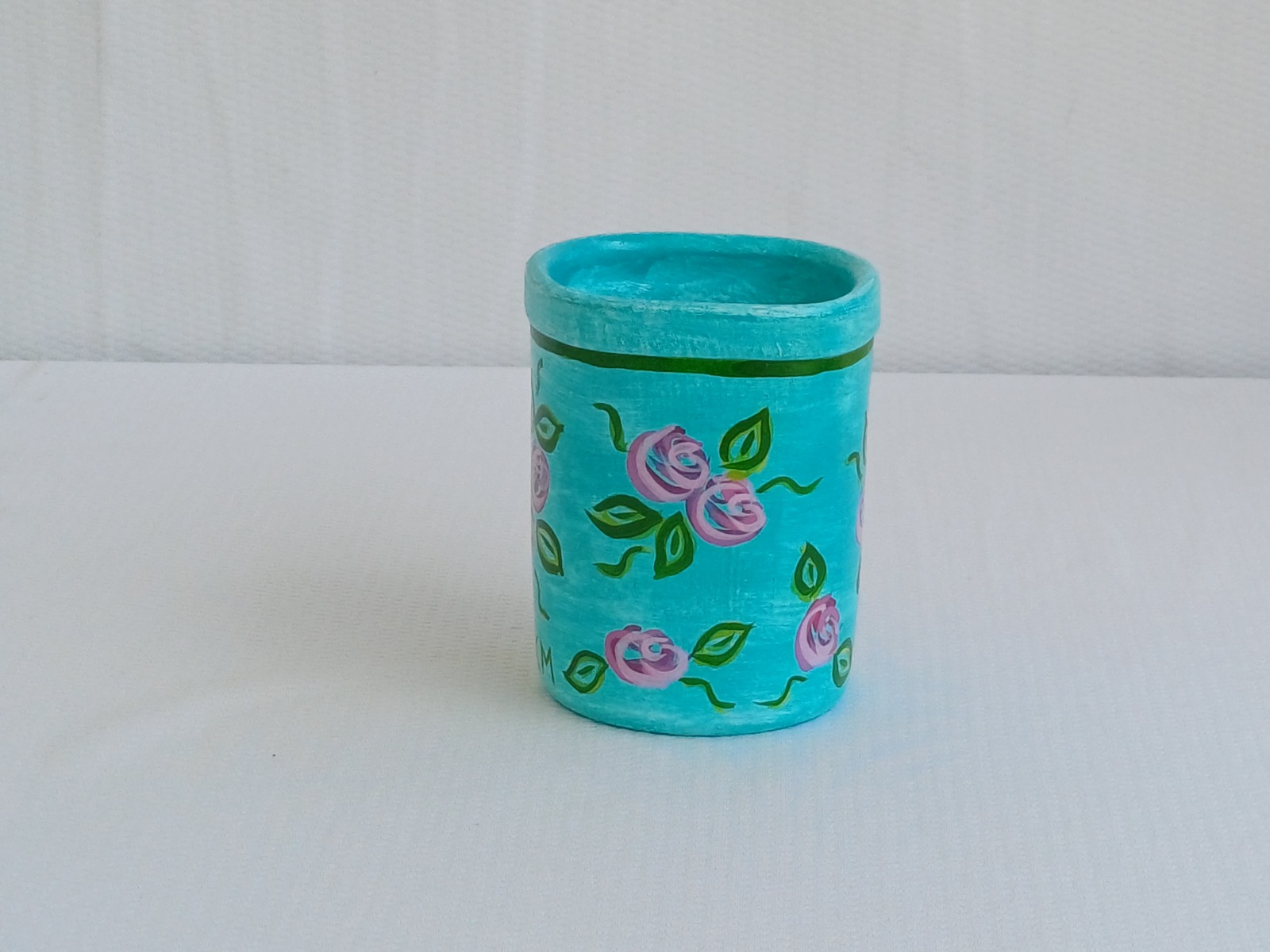 Porta Objetos Jardim das flores azul - Pintado a mão