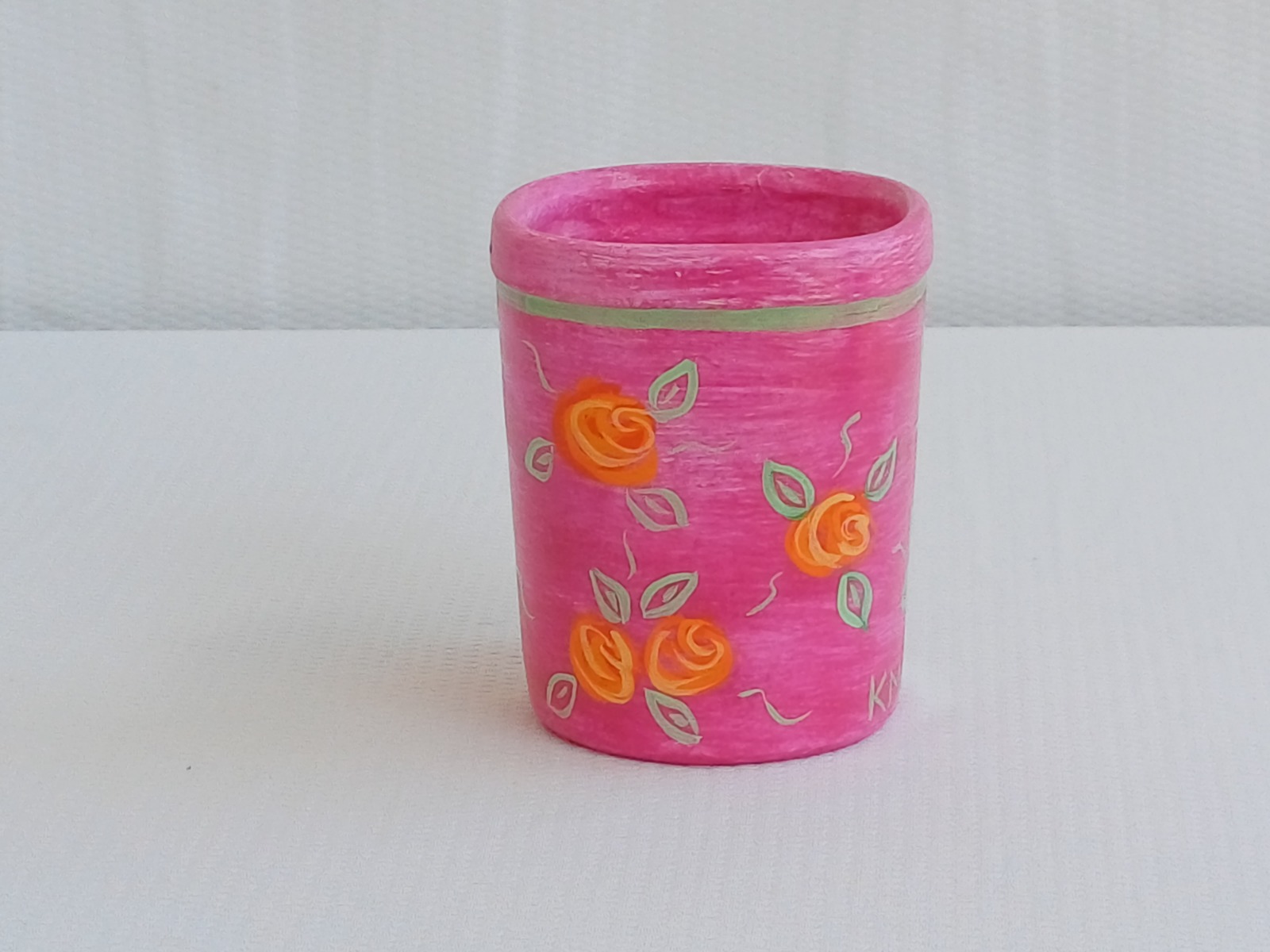 Porta Objetos Jardim das flores rosa - Pintado a mão